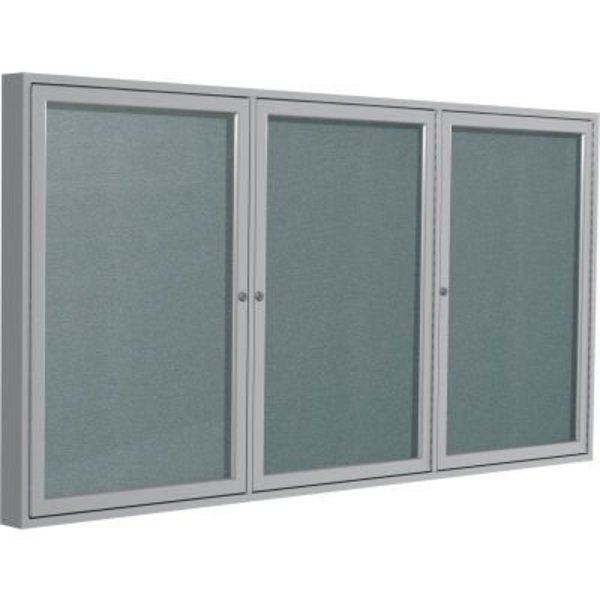 Ghent Ghent Enclosed Bulletin Board, Outdoor, 3 Door, 96"W x 48"H, Stone Vinyl/Silver Frame PA34896VX-199